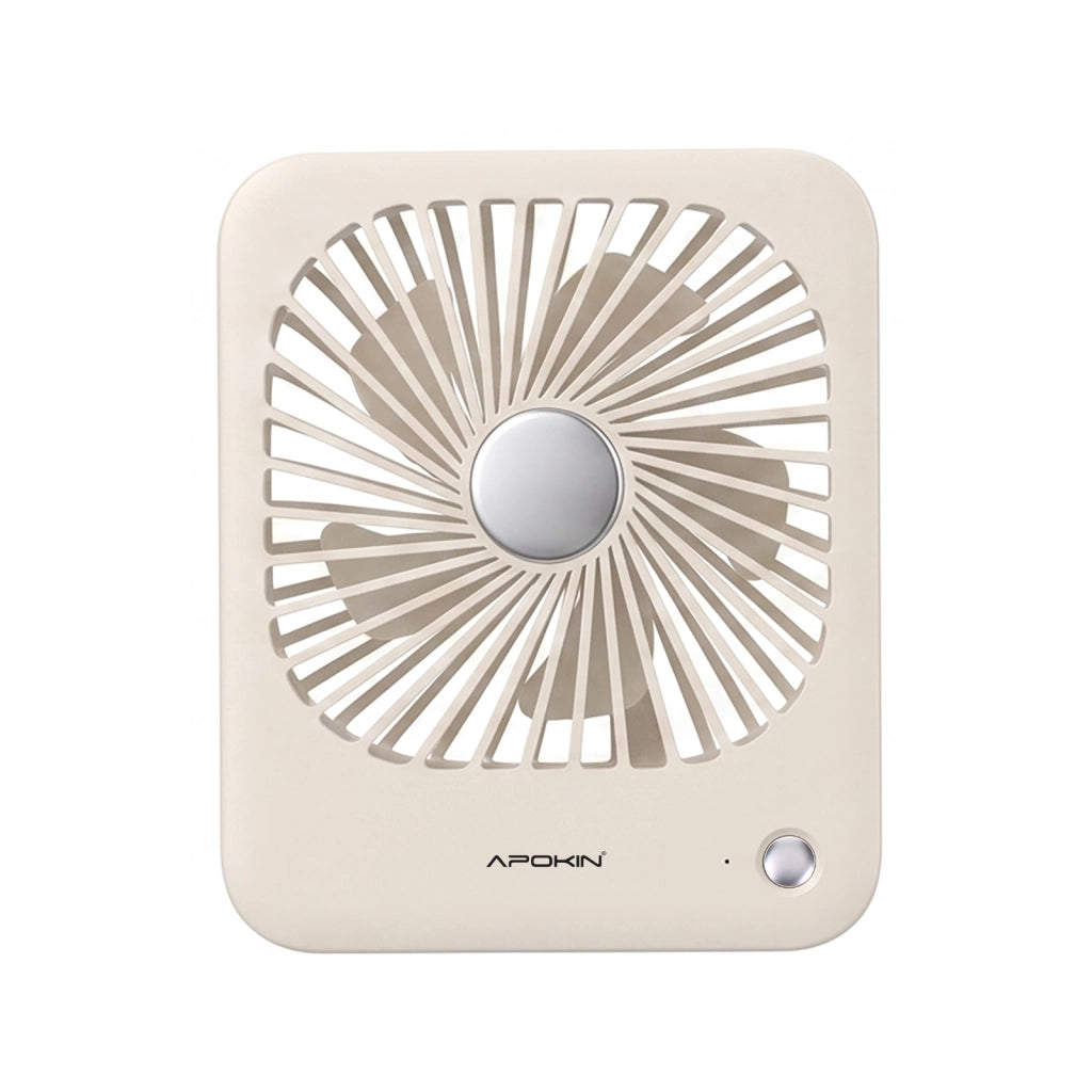 Ventilatore da Tavolo 3 Velocità Ricaricabile USB-C con Supporto Inclinabile Bianco Apokin