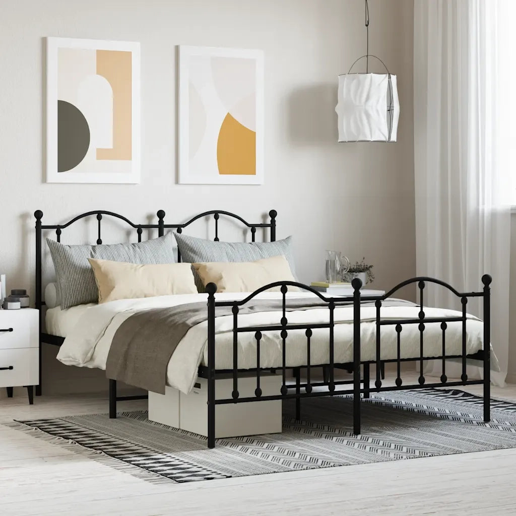 Giroletto con Testiera e Pediera-Struttura Letto Metallo Nero 140x200 cm 291254