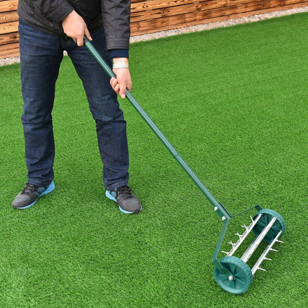 Aeratore per Prato a Rullo, Scarificatore per Prato Giardino con Ruote e Manico