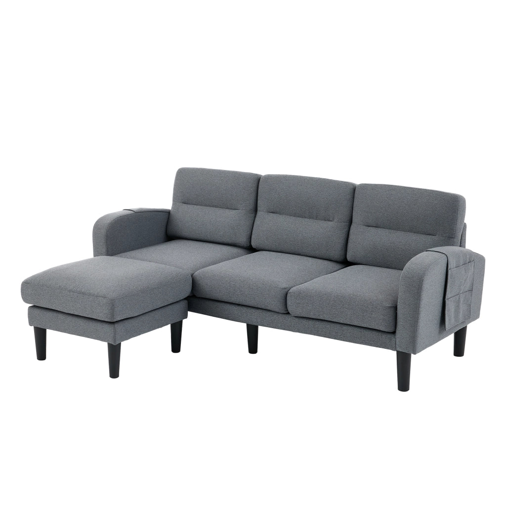 Divano angolare a L con chaise longue, 3 posti, tessuto grigio, 204x136x80 cm