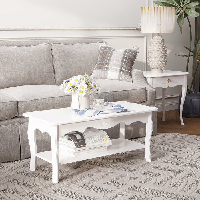 Tavolino da Caffè Basso in Legno Bianco 94x44x42 cm