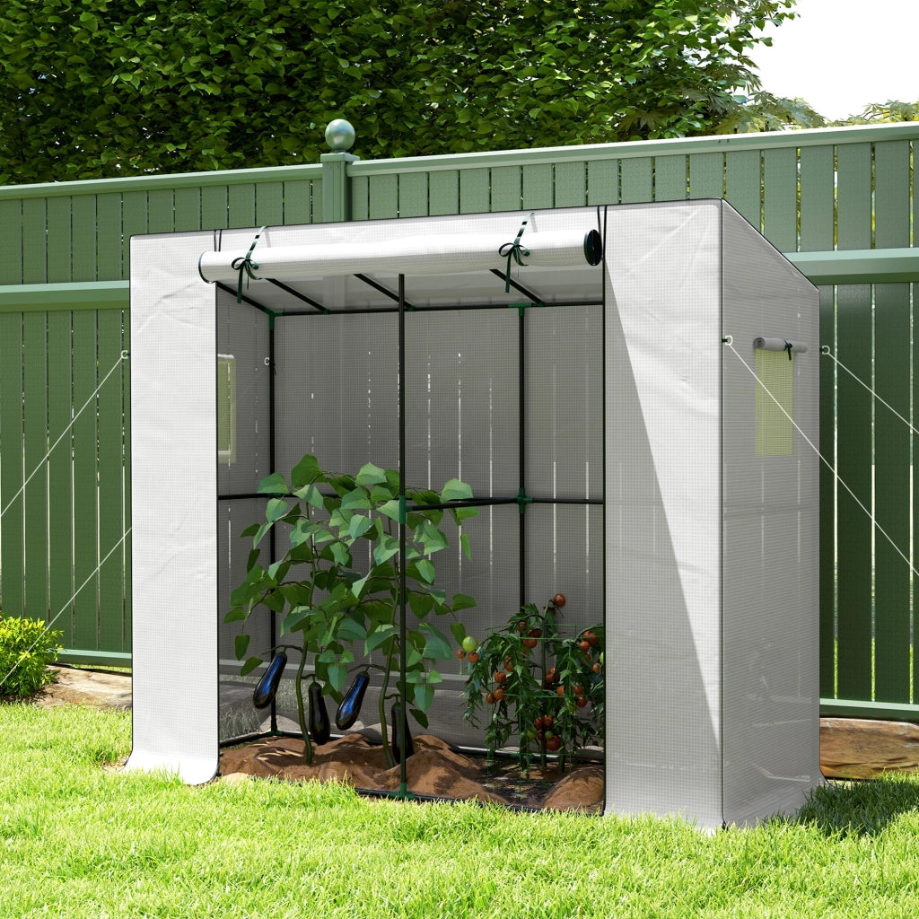 Serra da giardino addossabile con porta avvolgibile e finestre a rete ¨C Xylo ¨C UV resistente, bianco