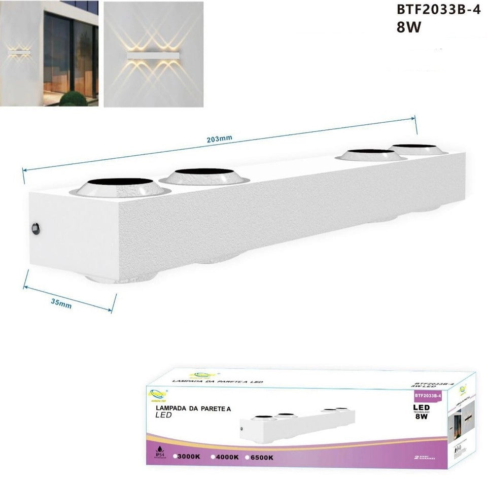 APPLIQUE LED 8W BIANCO LAMPADA LUCE CALDO PARETE UP DOWN ESTERNO INTERNO