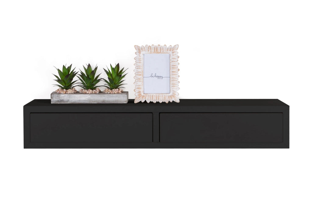 Mensola da Parete con 2 Cassetti 88,2x13,4x23,7 cm in Fibra di Legno Domino Maxi Nero