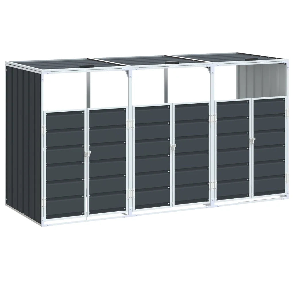 vidaXL Copribidone Ruote per 3 Bidoni Antracite 216x81x115 cm Acciaio