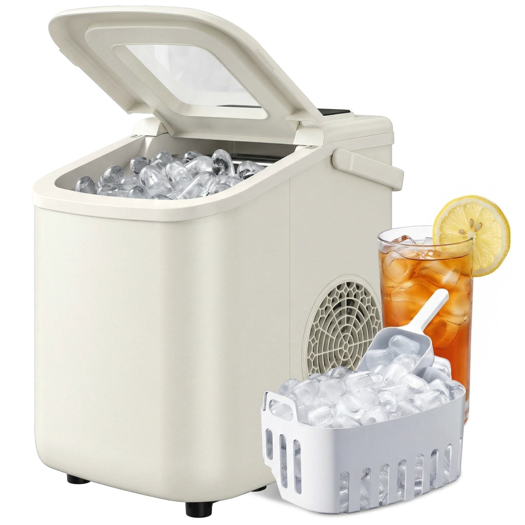 Macchina per Ghiaccio Portatile con Autopulizia, Paletta e Cestino ¨C Zephmum ¨C 12 kg/24h, Beige