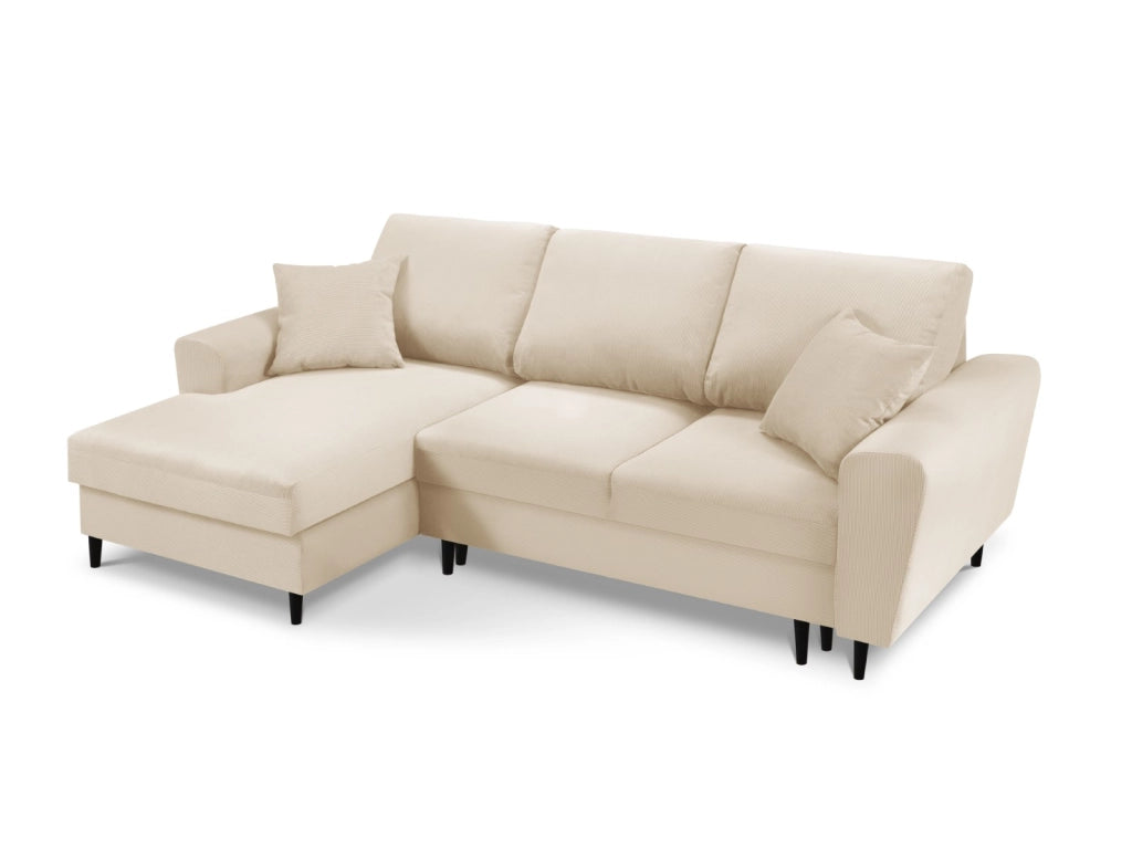 Cosmopolitan Design - Divano convertibile angolare sinistro con contenitore "Kyoto" 4 posti in velluto a coste beige 