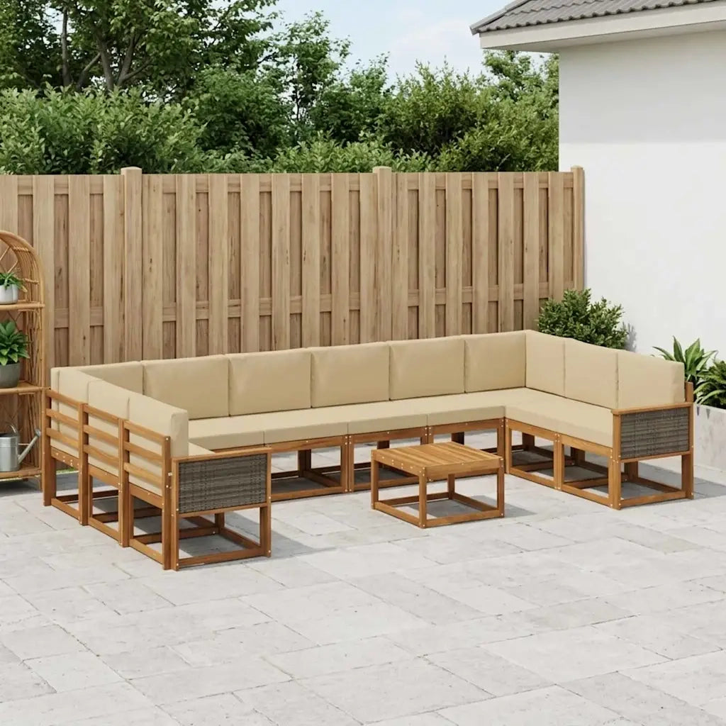Set di divani da esterno con cuscino 11 pcs Naturale e Beige 3385589