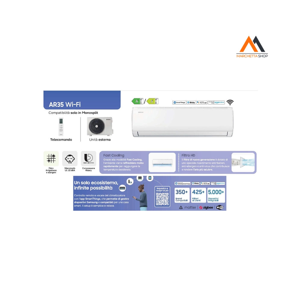 SAMSUNG CONDIZIONATORE 12000BTUAR40 WIFI A++/A+ R32 F-AR12AR