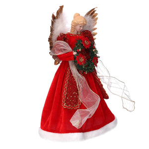 Puntale tessuto angelo con ghirlanda rosso cm Ø26xh40