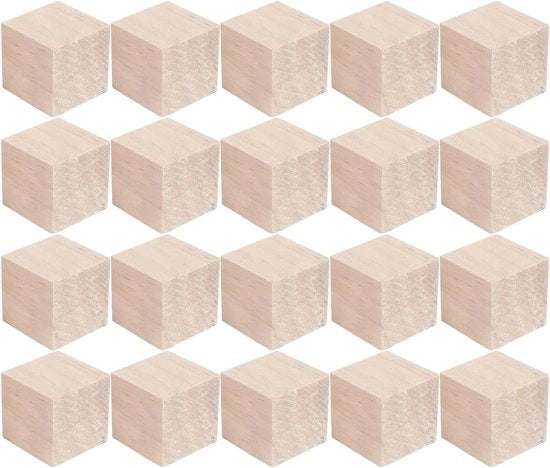 Pietra di Seggiuto in Legno 5 cm Bianco Cubo in Legno Materiale per Decorazione e DIY (Pacco da 20)