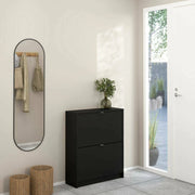 Scarpiera Larry, Mobile portascarpe, Armadio da ingresso multiuso, Mobiletto per calzature, 70x24 h85 cm, Nero