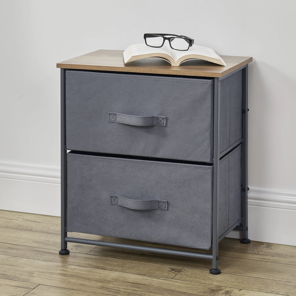 Comodino con 2 Cassetti in Tessuto Grigio scuro pro.tec
