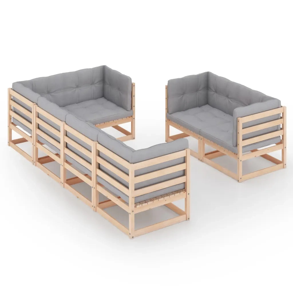 Set Salotto Giardino 7 pz Cuscini Antracite Legno Massello Pino 3076694
