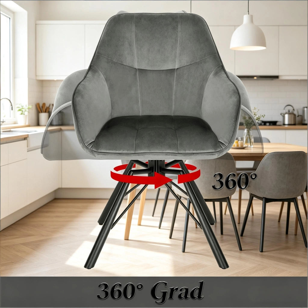 SEDIA GIREVOLE DA PRANZO 58,5 x 82,5 x 54,5 cm Velluto Grigio scuro Set da 2 pezzi