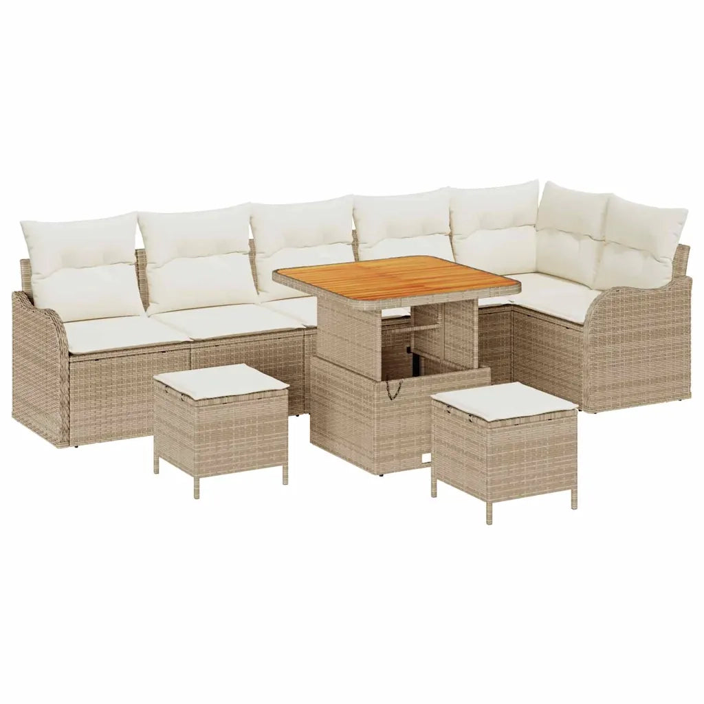 Set Divano da Giardino con cuscino 9 pcs Beige e Crema