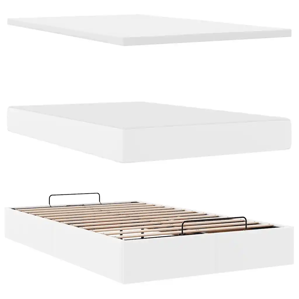 Struttura Letto Pouf con Materasso Bianco 120x190 cm Similpelle 3311294