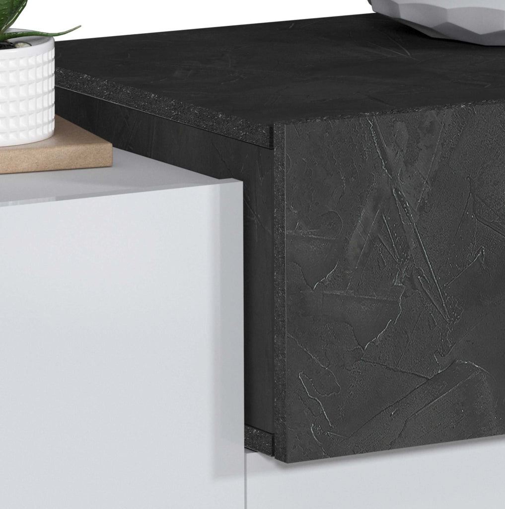 WHOUS Scarpiera a panca Corona 2 ante 1 ribalta bianco lucido/ardesia 120x45x51 cm