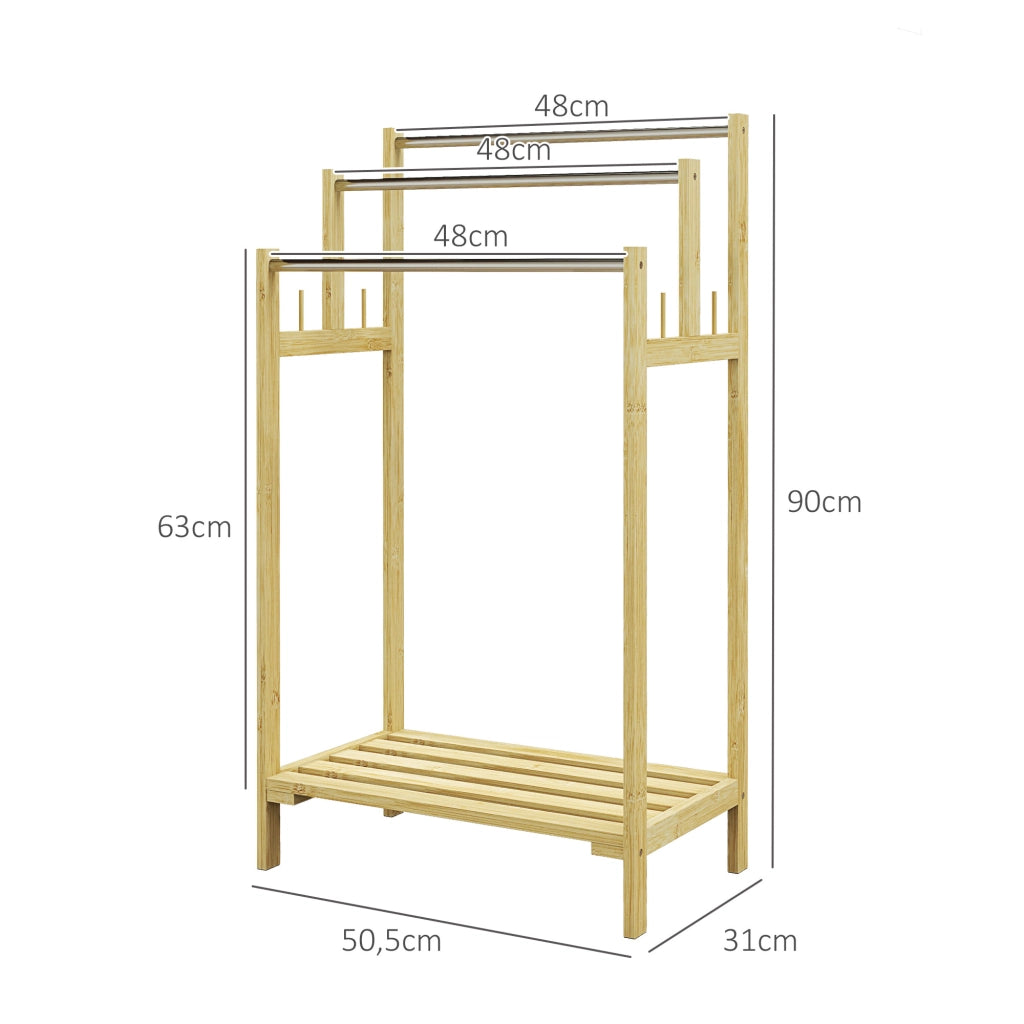 Porta asciugamani a colonna in bamb¨´ con 3 barre in acciaio inossidabile ¨C Minimal ¨C 50.5x31x90 cm