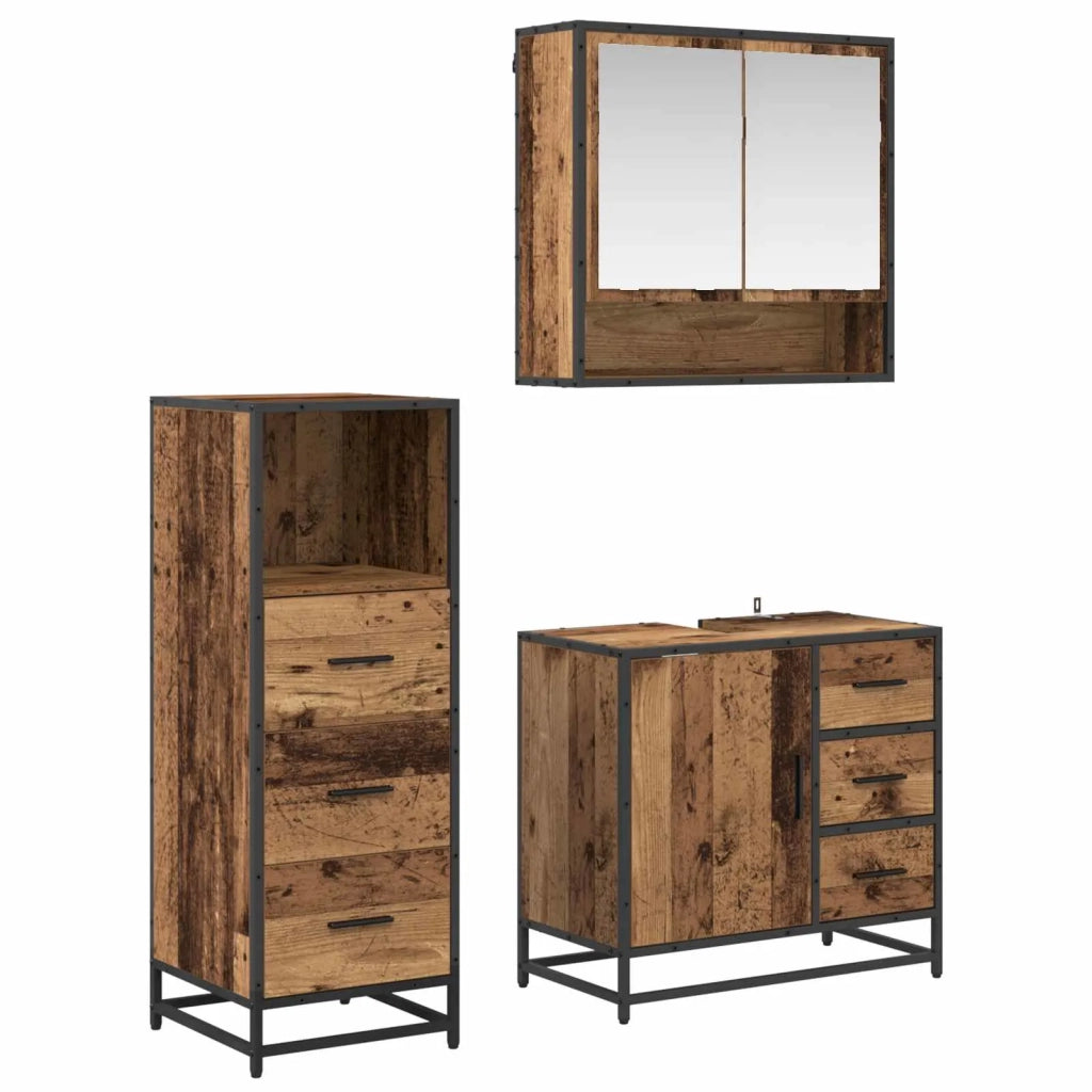 Set di mobili per il bagno con cassetto 3 pcs Legno vecchio 3402332