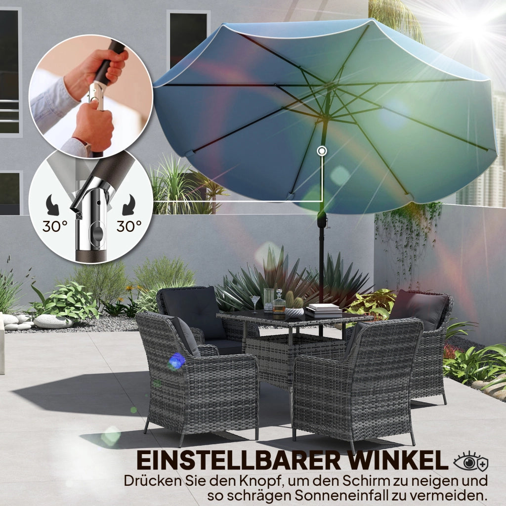Ombrellone da balcone tondo con 8 stecche e inclinazione 3 posizioni ¨C zephmum ¨C blu cielo ?265x235 cm