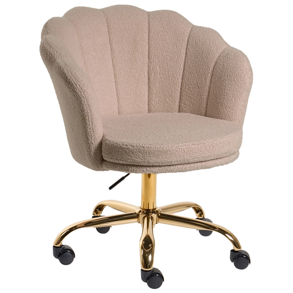 Sedia da Ufficio Girevole in Tessuto Bouclé Beige con Base a Stella e Altezza Regolabile