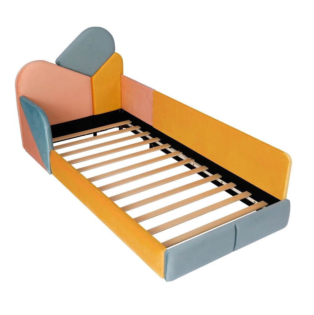 Letto imbottito 90x200 cm con protezione laterale rialzata in velluto multicolore
