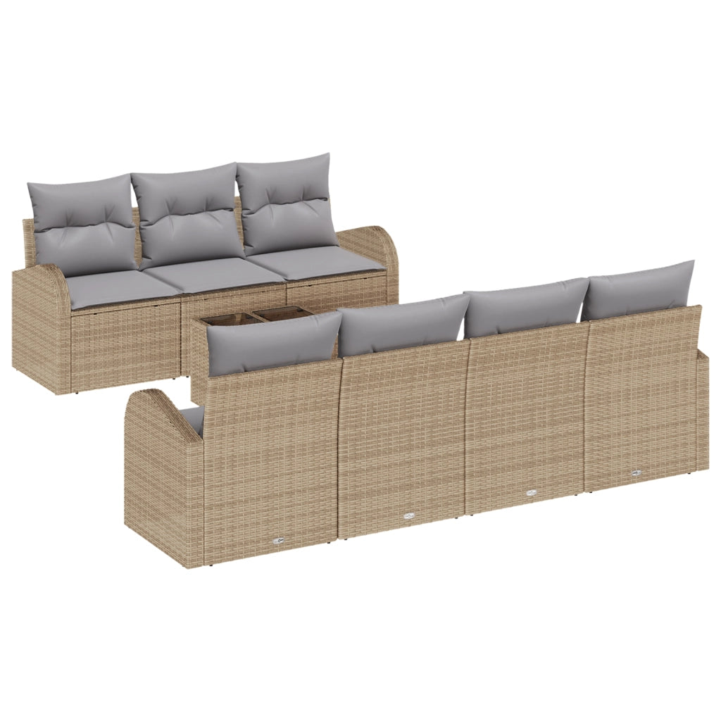 Set di divano da giardino 8 pezzi con cuscini Beige Poly Rattan