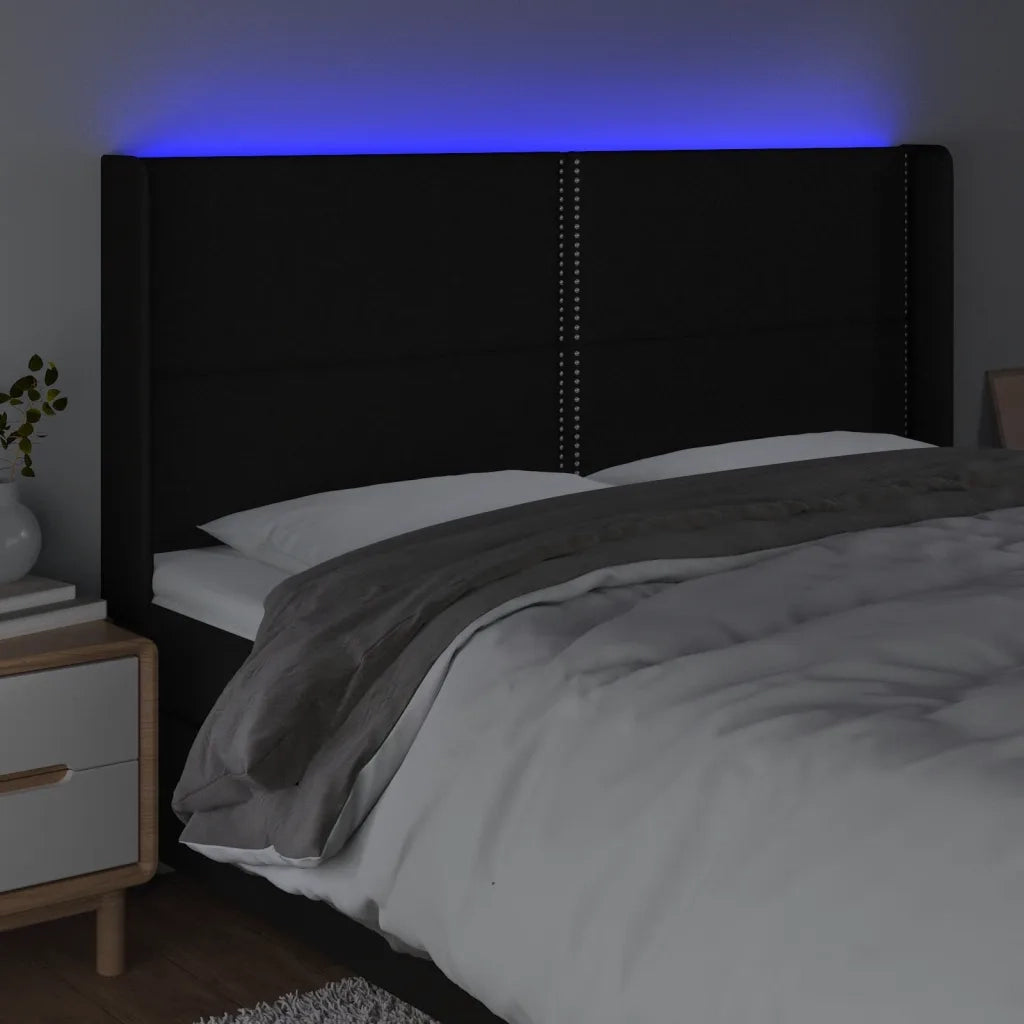 Testiera a LED Nera 183x16x118/128 cm in Tessuto 3123924