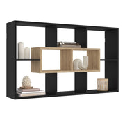IDMarket - Estantería mural COLETTE con 8 compartimentos negros y efecto madera