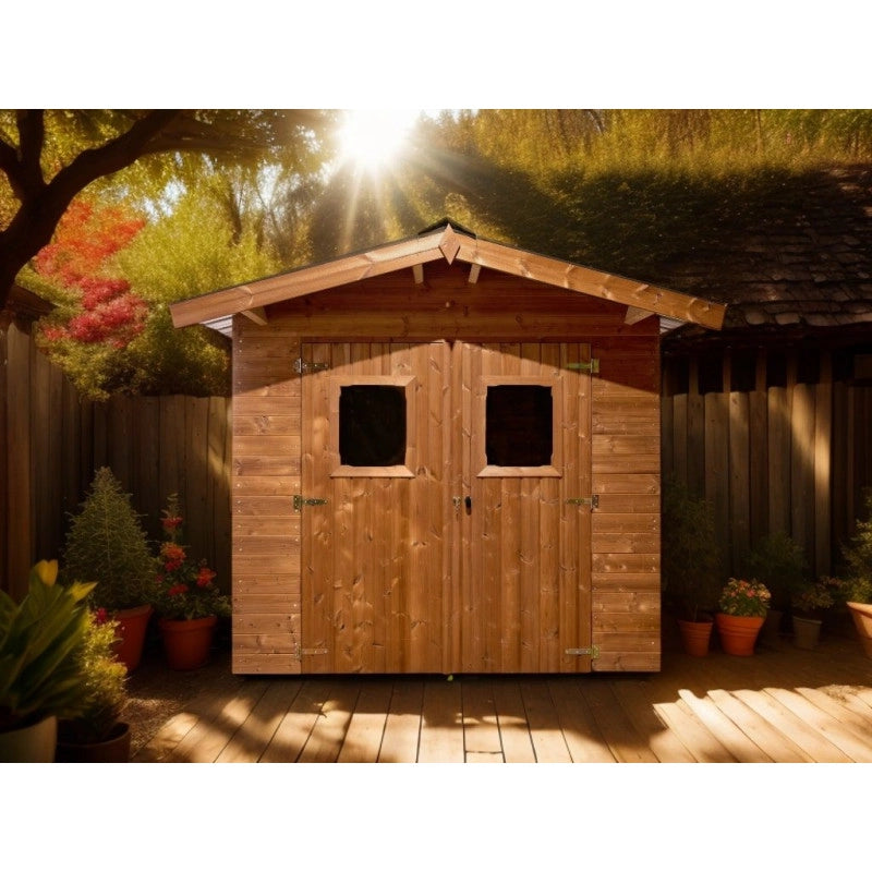 Casetta da giardino in legno termo-trattato – 235x215 cm – tavole 28 mm, tetto in acciaio zincato e struttura preassemblata – THA2421.02T Foresta