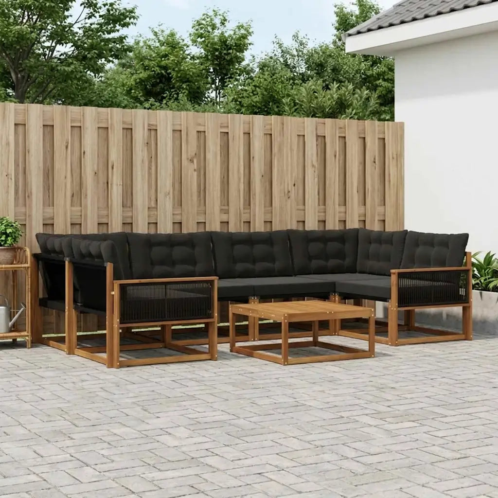 Set di divani da esterno con cuscino 7 pcs Naturale e Nero 3381280