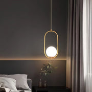 Lampadario a Sospensione da Soffitto Moderno Anello in Oro con sfera in vetro opaco e Attacco lampadine LED G9