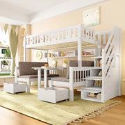 Letto a castello bianco in pino con funzione letto e scrivania 90x200 cm