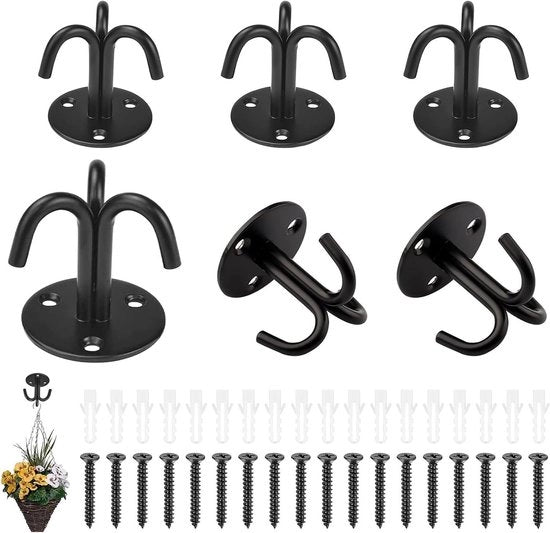 Set di Ancore per Plafondo di 6 Pezzi, Inclusi Viti - Nero - Per Piante Sospese, Ventilatori e Altro