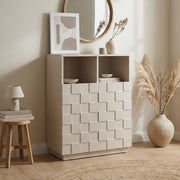 Armadio Comò Alto Bopibobro a 2 Ante Credenza con 2 Ripiani Aperti e 4 Vani Chiusi 86 x 64 x 36 cm - Beige [en.casa]