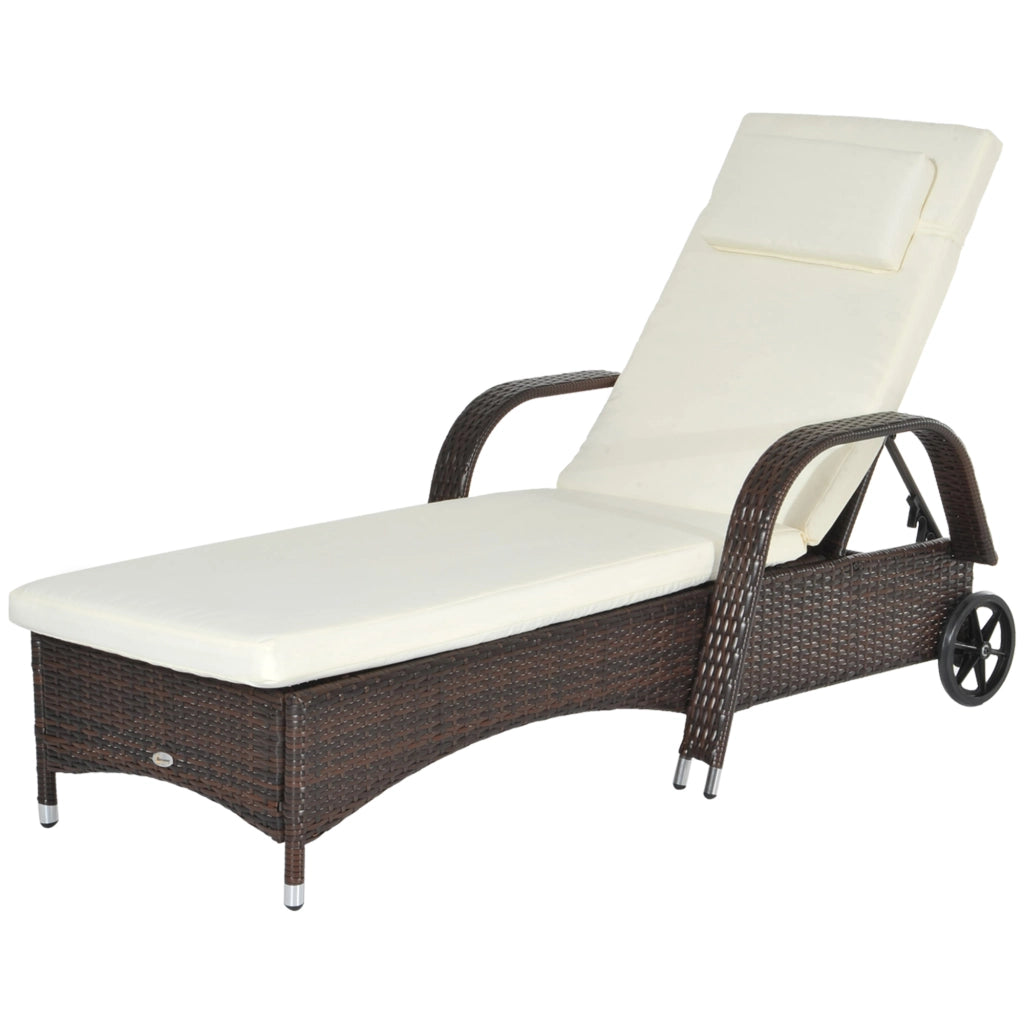 Lettino da giardino con schienale regolabile ¨C zephmum ¨C polyrattan marrone e crema 200x73x103 cm
