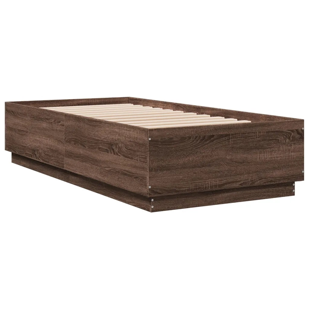 Giroletto Luci LED-Struttura Letto con LED Rovere Marrone 90x190cm in Legno Multistrato 774488