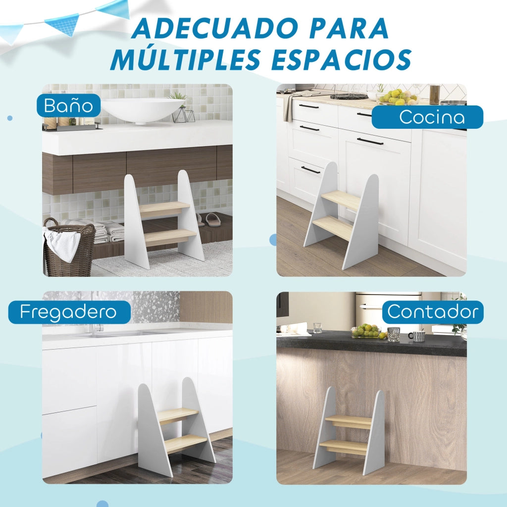 Sgabello 2 gradini bambini torre apprendimento ¨C Xylo ¨C bianco bagno cucina cameretta +3 anni