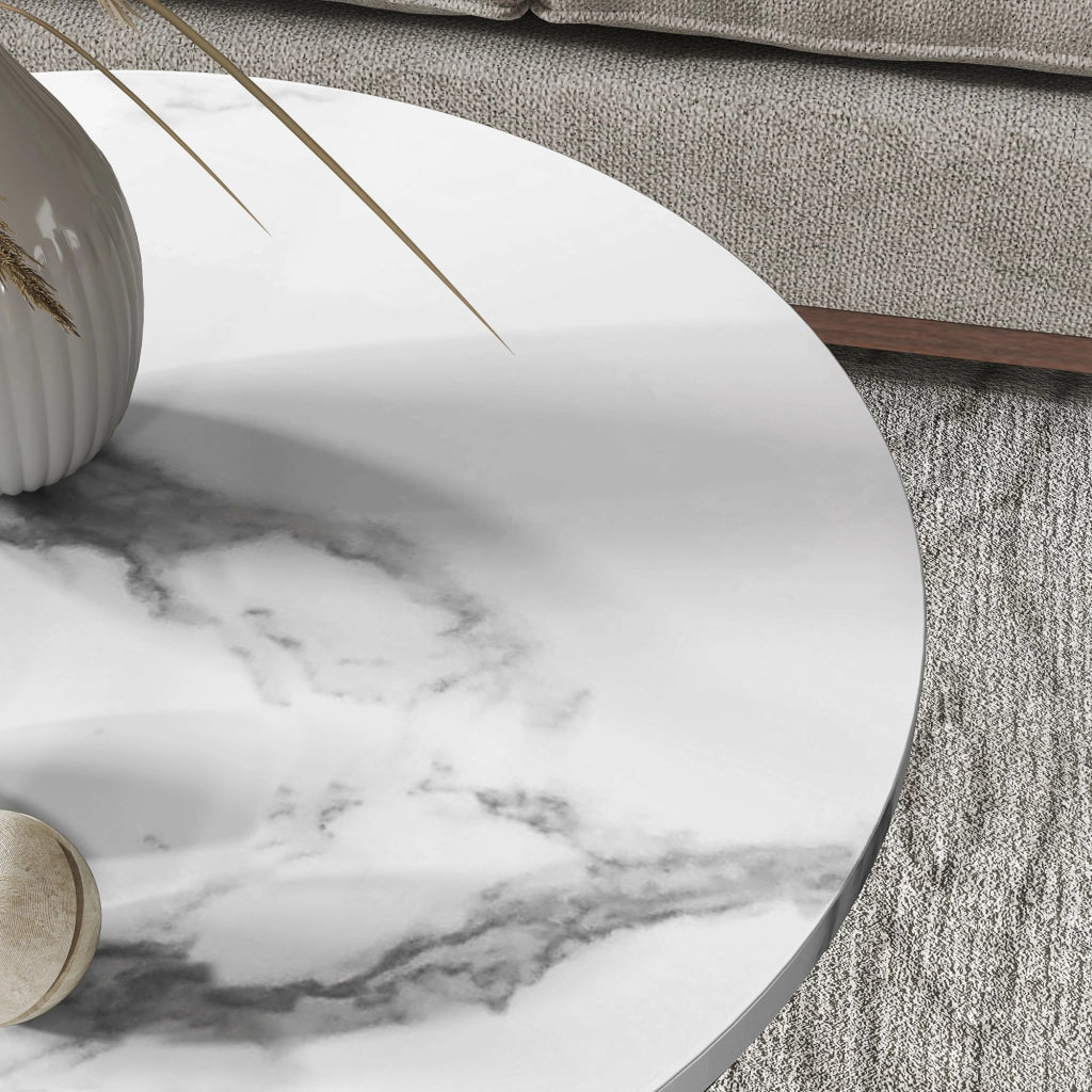 TAVOLINI da salotto Set da 2 pezzi Effetto marmo Bianco in legno e metallo