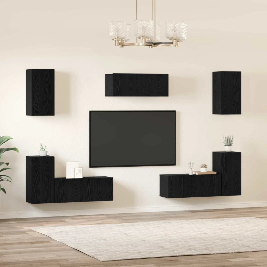 Set mobile TV 7 pz-Credenza per TV Rovere Nero Legno multistrato 149202