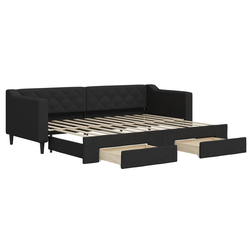 Divano Letto Estraibile con Cassetti-Sofa Letto-Daybed Nero 80x200 cm in Tessuto 708357