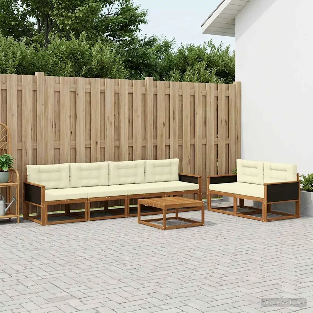 Set di divani da esterno con cuscino 7 pcs Naturale e Crema