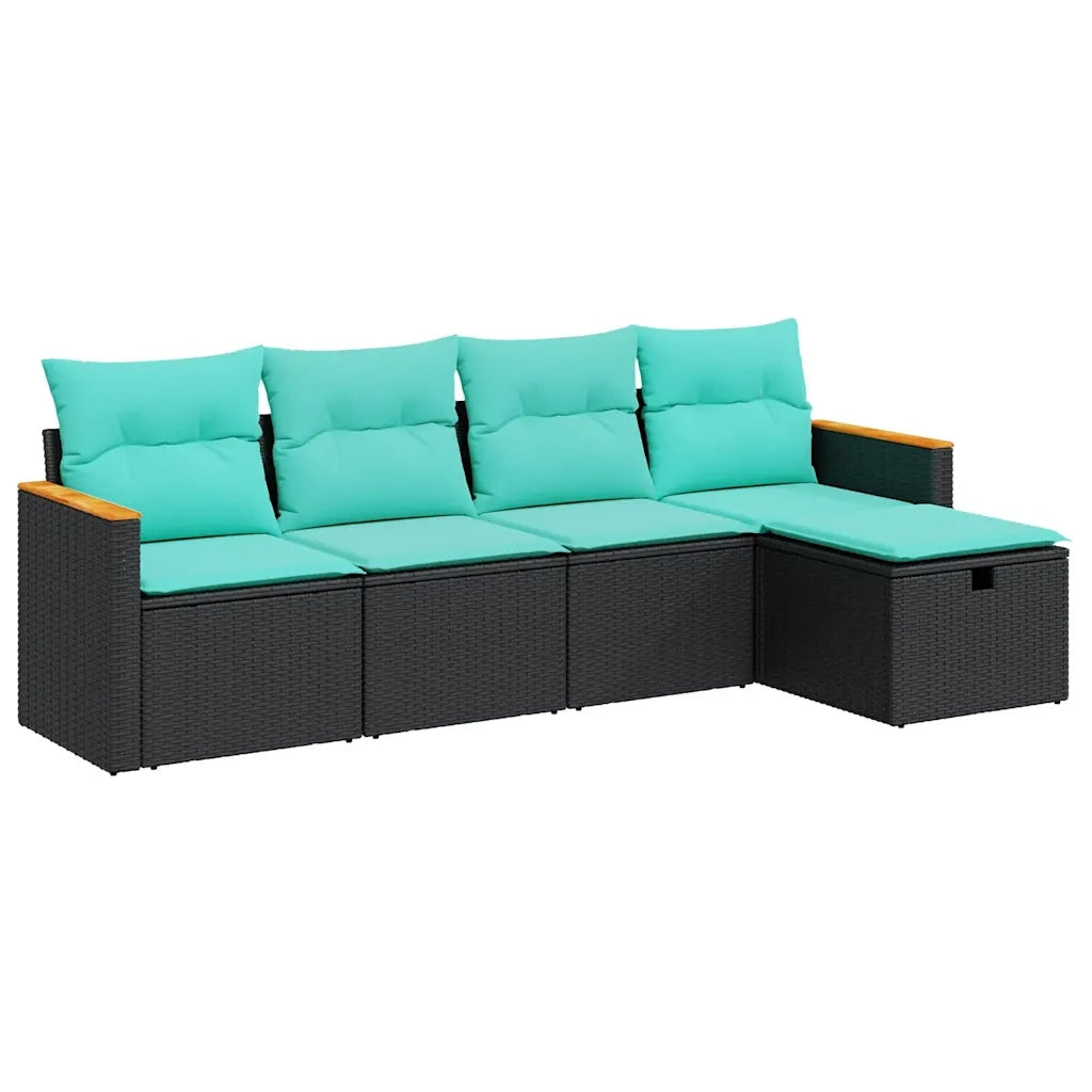 Set Divani da Giardino 5 pz con Cuscini in Polyrattan Nero