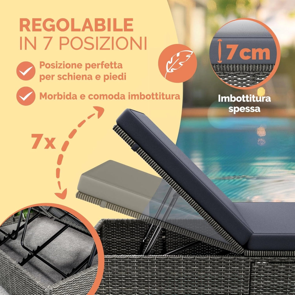 ® Lettino Prendisole 200x58 cm con Tavolino Pieghevole Cuscino da 7cm Sdraio da Giardino in Polyrattan Portata 160 kg Lettini da Esterno