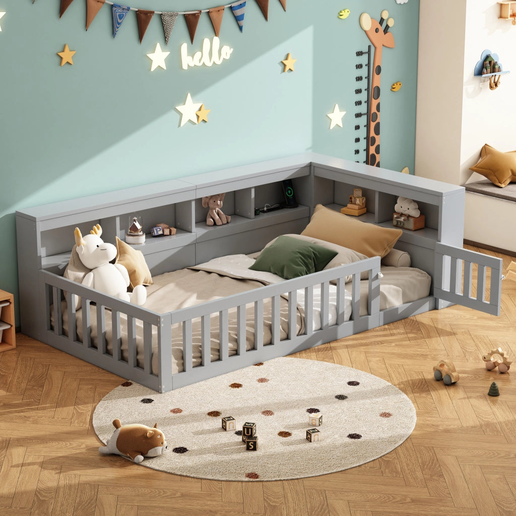 LETTO Giorno 90x200 cm Grigio in truciolare e MDF con prese USB