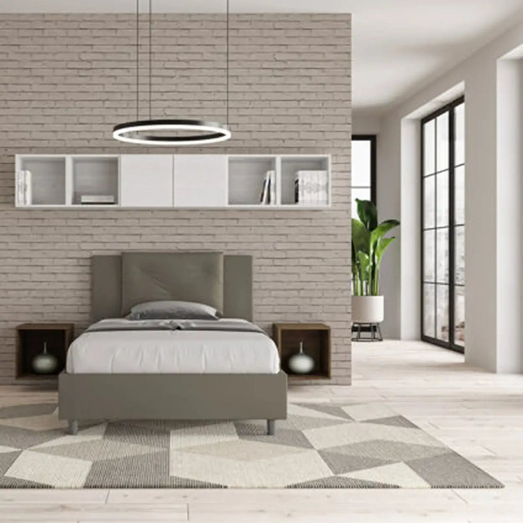 Letto una piazza e mezza con rete imbottito 120x210 similpelle cappuccino Appia