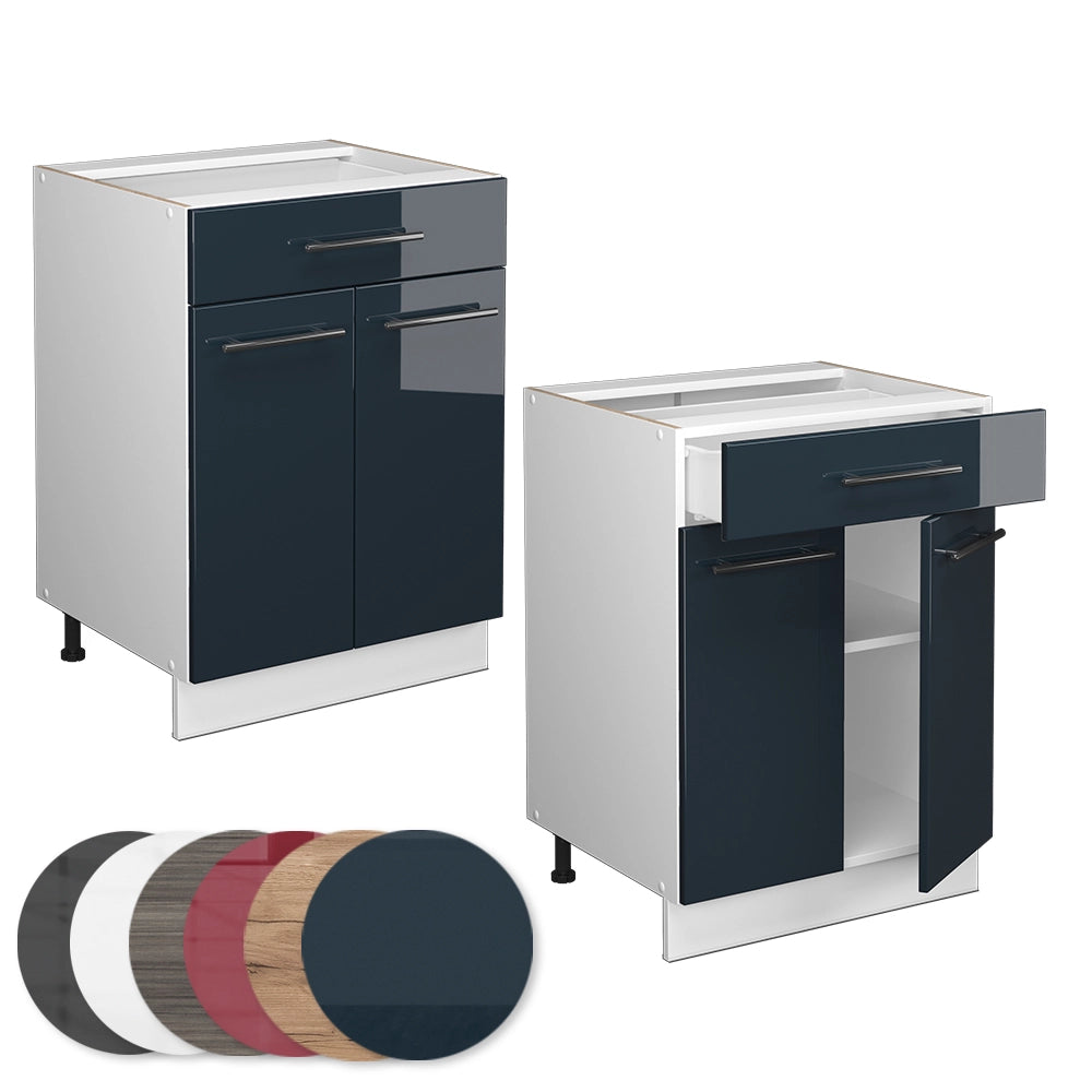 Vicco Mobiletto base per cucina Blu scuro lucido 60 cm con cassetto, senza piano di lavoro
