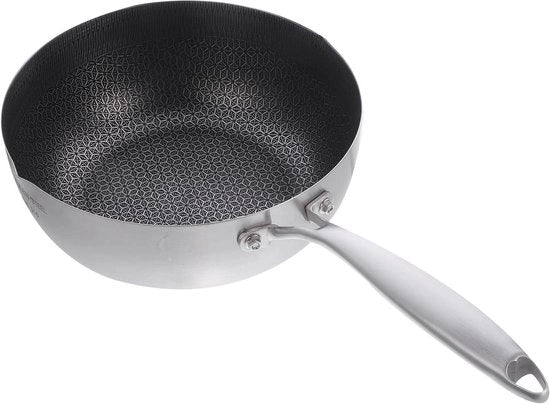 Padella in Acciaio Inossidabile 18 cm con Disegno di Miele e Trattamento Antiaderente - Adatta per Fornelli a Gas e Induzione - Utilizzo Casa e Ristorante