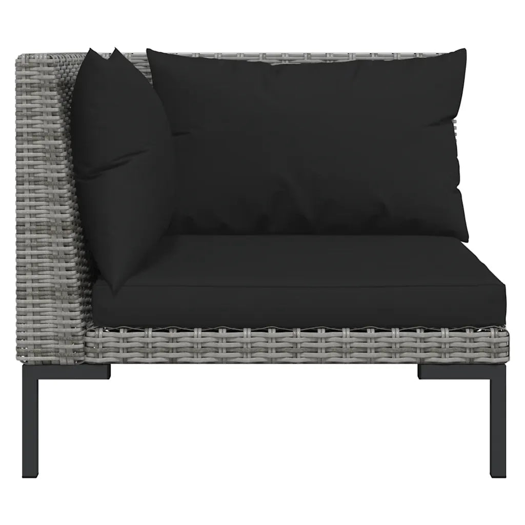 Set Divani da Giardino 3 pz | Set Salotto da Giardino Grigio Scuro Polyrattan Mezzo Tondo
